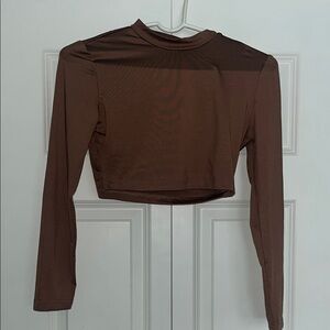 SHEIN Brown Long Sleeve Fitted Crop Bodysuit